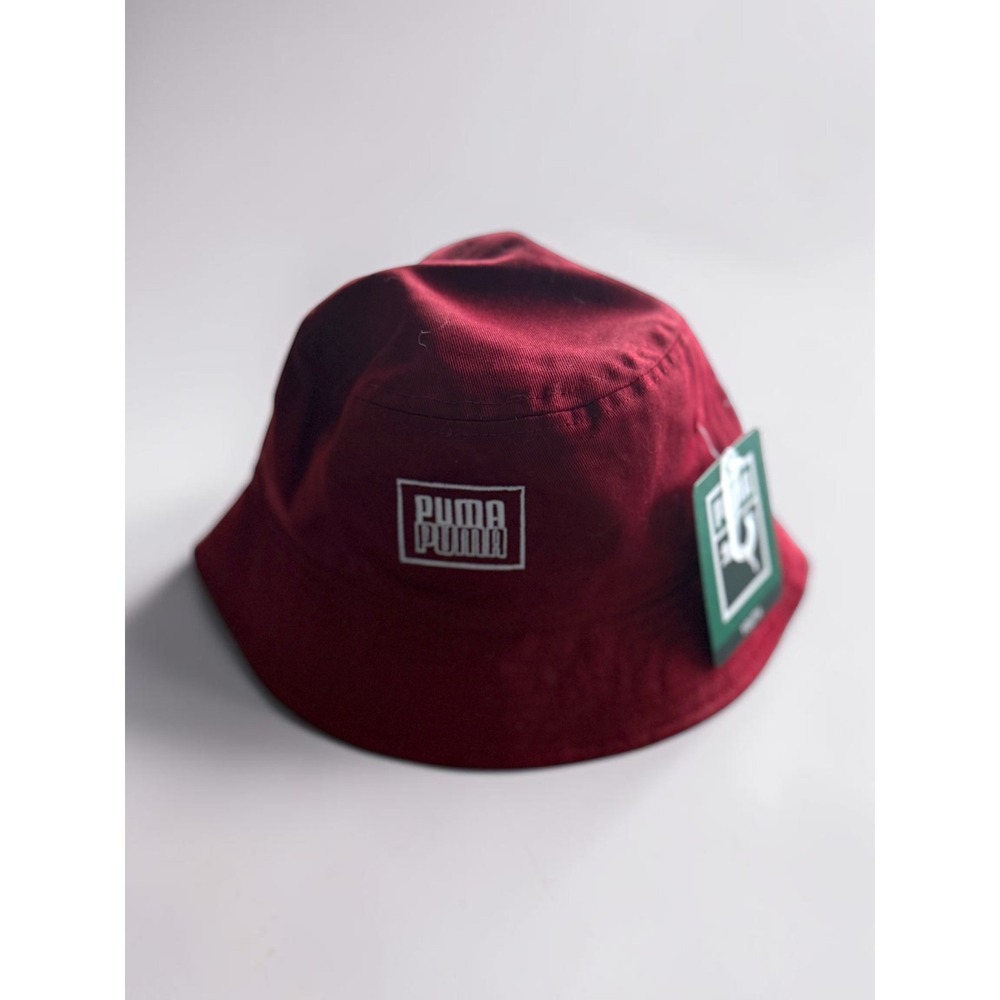 Puma Youth Mirror Logo Bucket Hat Dark Red Maroon ONE SIZE